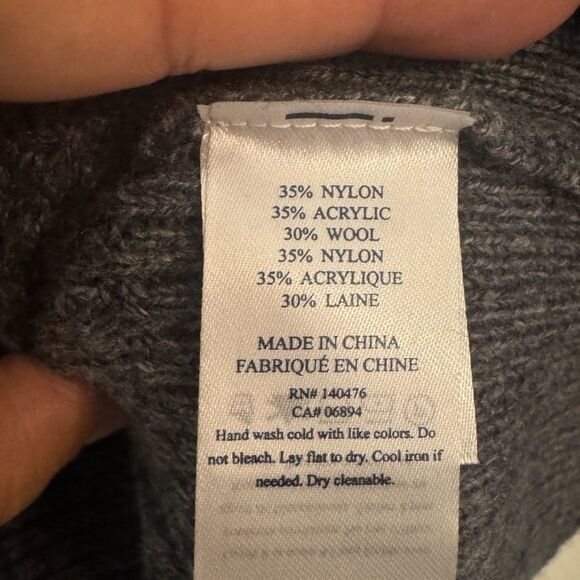 Faherty MEDIUM Wool Blend Gray Knit Sweater Crewneck Striped Pink Sleeve Comfy - Picture 6 of 7